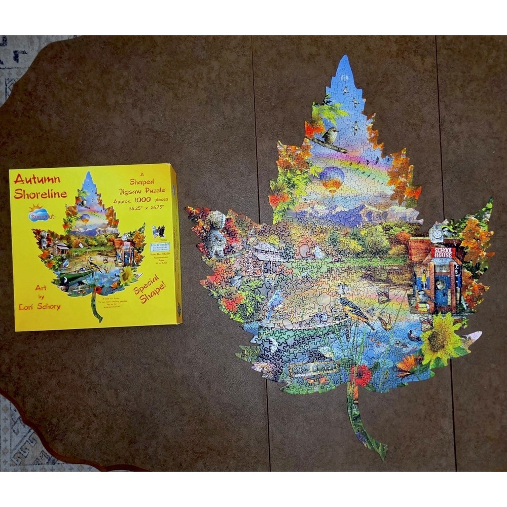 Sunsout Autumn Shoreline 1000 Piece Jigsaw Puzzle Art by Lori Schory Leaf Shaped